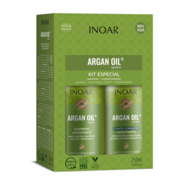 Inoar Argan Oil Duo Kit - Rinkinys:Drėkinantis šampūnas ir kondicionierius 2x250ml