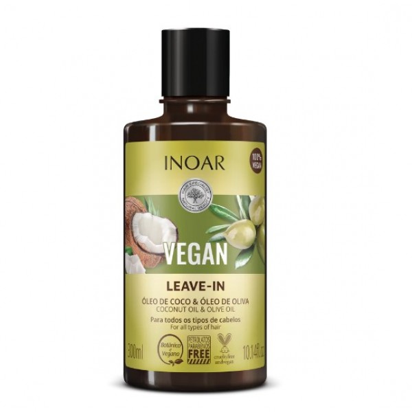 INOAR Vegan Leav-in - nenuplaunamas kondicionierius su kokoso ir alyvuogių aliejais 300 ml