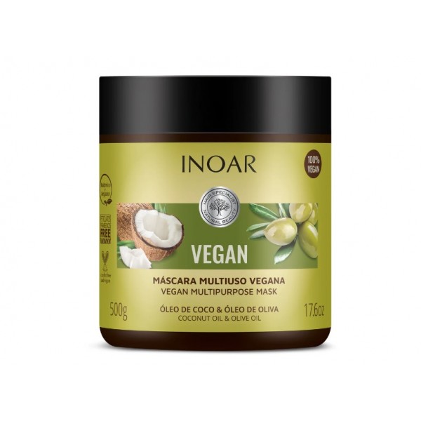 INOAR Vegan Mask - daugiafunkcinė plaukų kaukė su kokoso ir alyvuogių aliejais 500 g